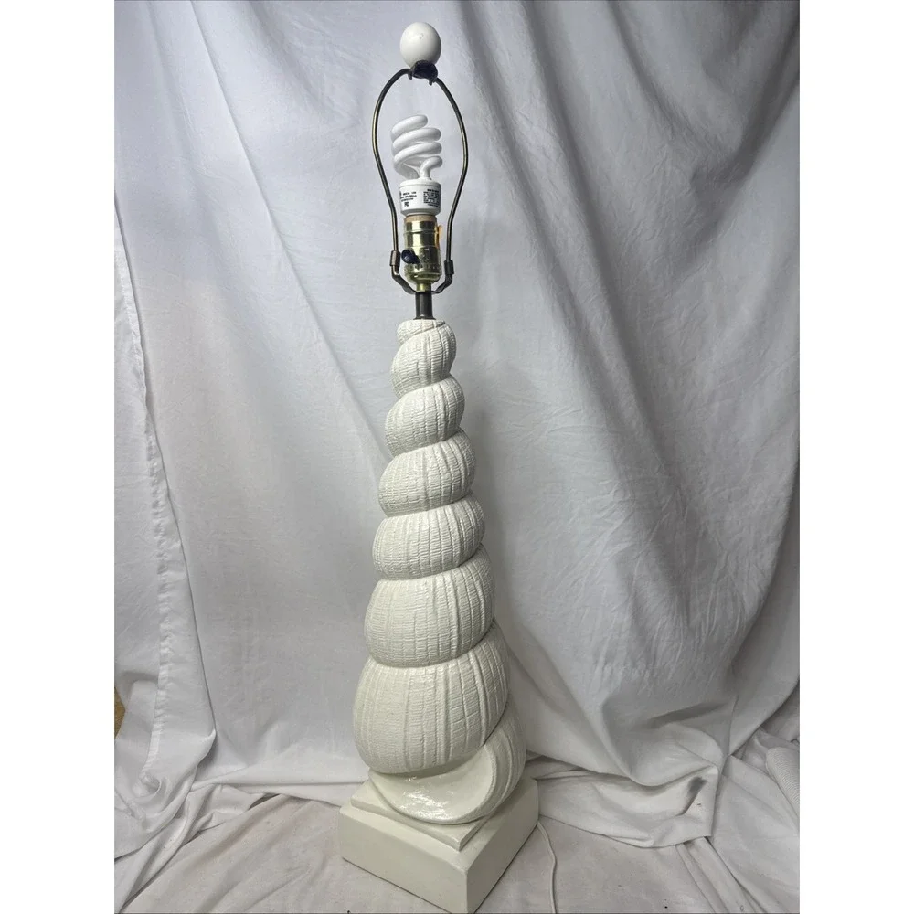 Vintage 1980s Hollywood Regency Spiral Seashell Form Plaster Table Lamp 32